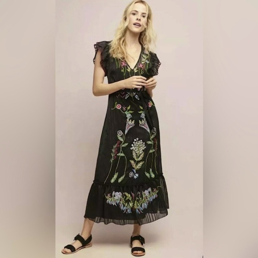 Not So Serious Black Embroidered Dress by Anthropogie